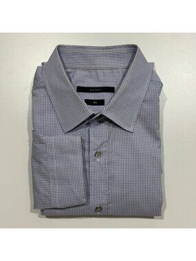 Vintage Gucci by Tom Ford Grid Check Dress Shirt 100% Cotton Blue 41/17 Slim